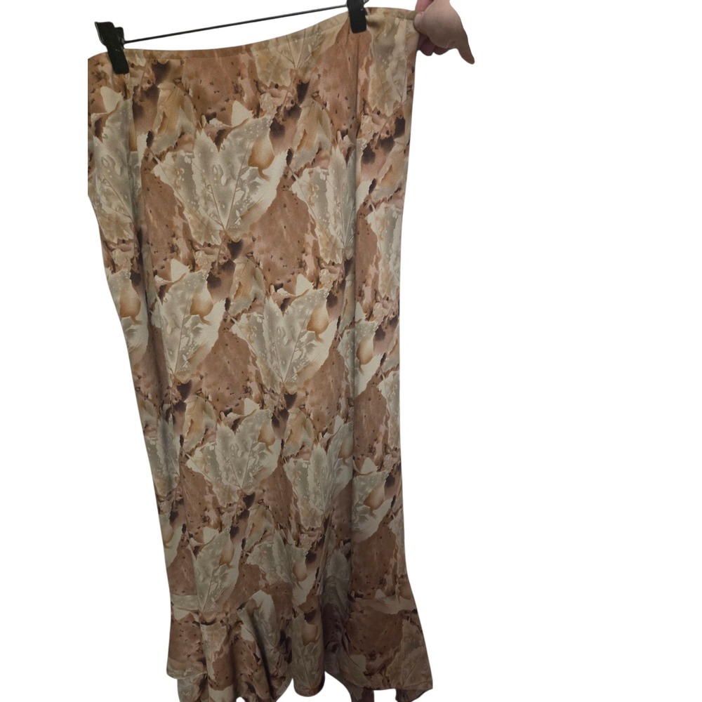 Vintage Fall Size 2X Dress Up by Sharon Maxi Skirt Brown Floral Leaf Print Flowy